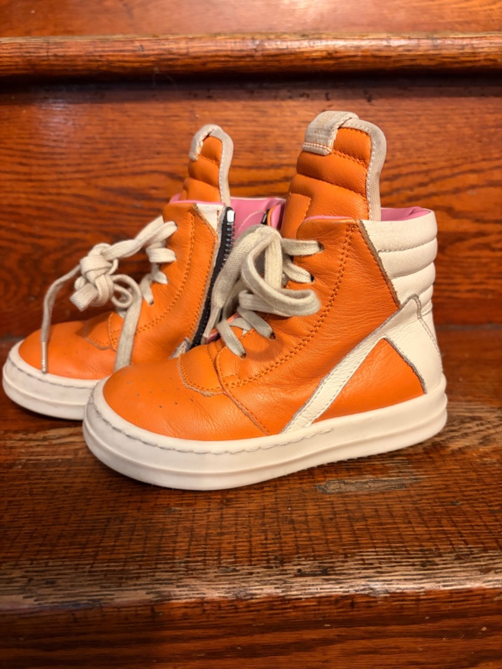 Rick Owens Kids Orange and White High-Top Sneakers
